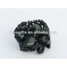 Black Onyx Chip stone Stretch Seed Glass beads Ring